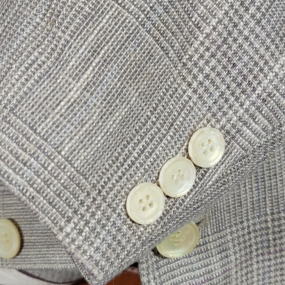 VTG Haggar Imperial Men's Sport Coat Blazer Two Button Gray‎ Beige Plaid 44L